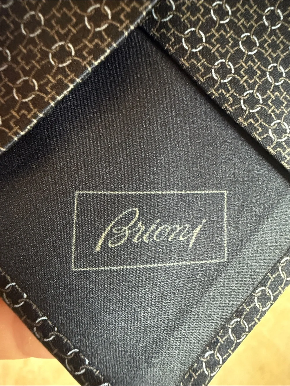 Brioni Navy Blue Geometric Silk Tie